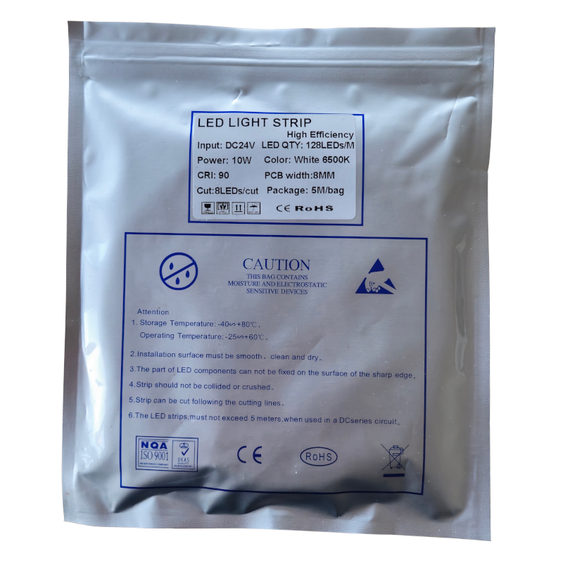 Banda led de culoare albă, 24V, eficienta inalta, 128 led/m, 6500K, 8mm width, 5m