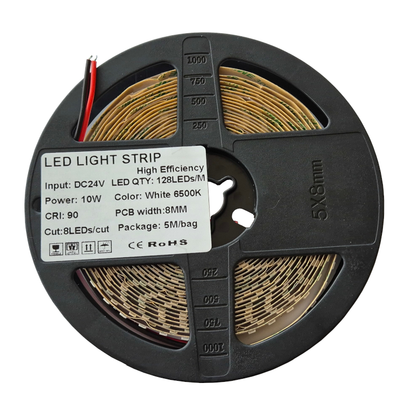 Banda led de culoare albă, 24V, eficienta inalta, 128 led/m, 6500K, 8mm width, 5m
